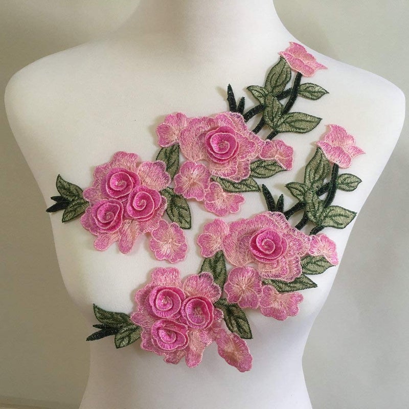 ZALALAA Flowers Embroidered Patch Sticker for Clothing Jacket Jeans Lace Applique DIY Clothes Decorations Fabric Patches (Color G Pink) - Image 3